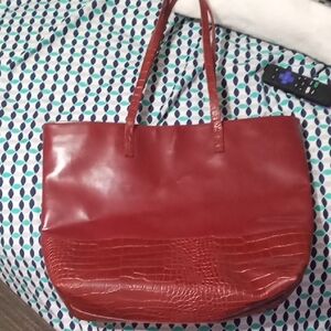 Estee Lauder Red Leather Tote Bag